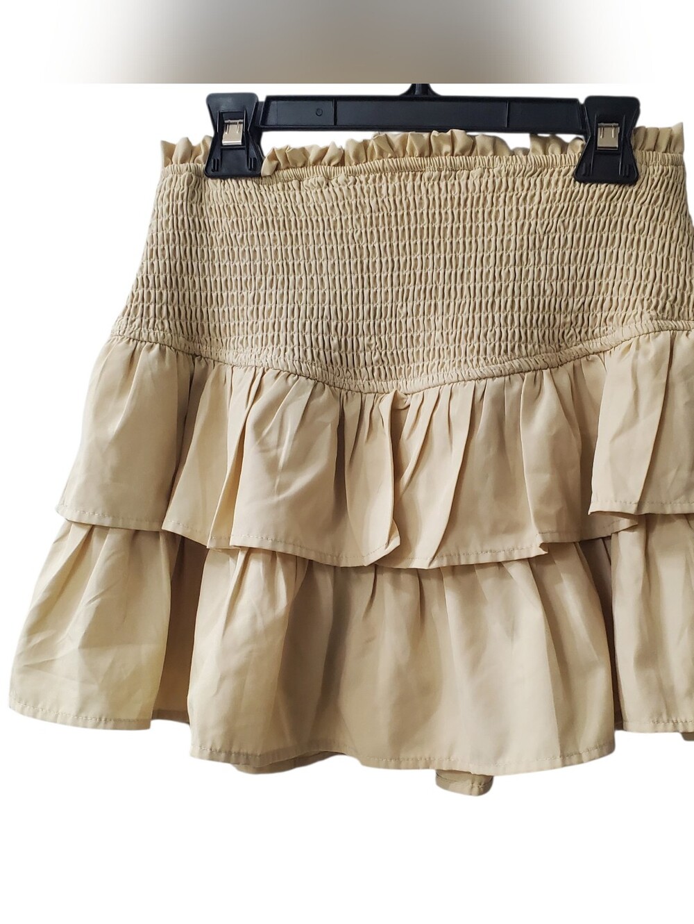 Amazon Beige Tiered Ruffle Smocked-Waist Skort